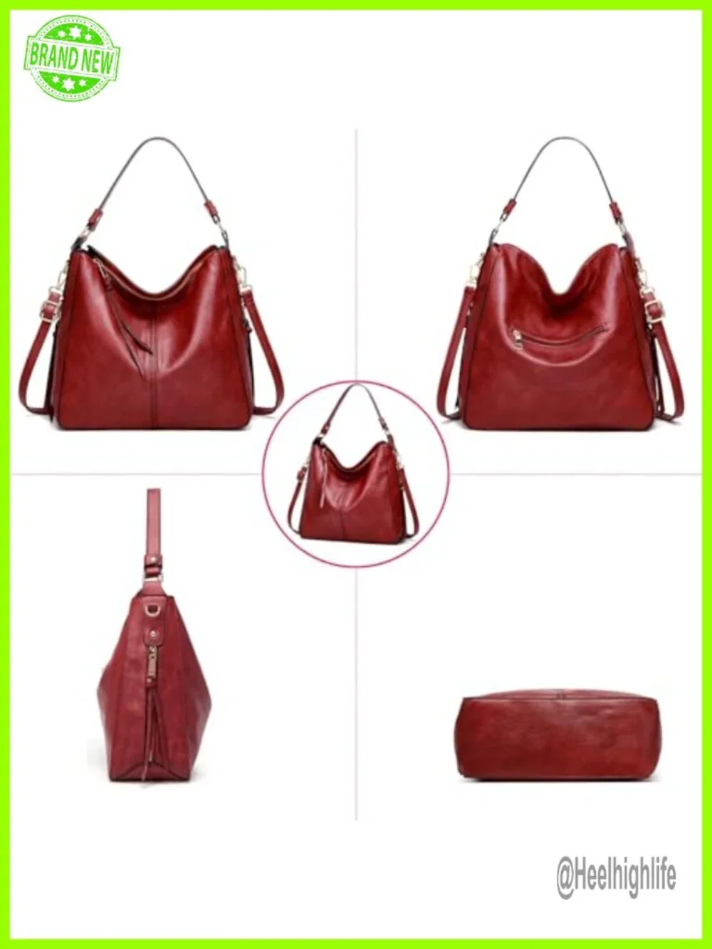Large Hobo Bag with Detachable Crossbody Strap, Faux Leather Tote Purse &